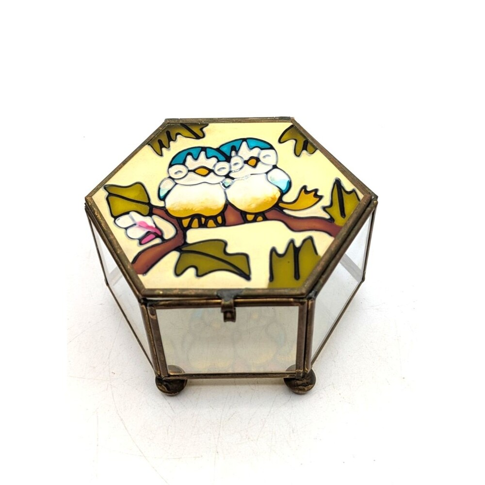 Vtg Owl Stained Glass Brass Tone Jewelry Trinket Jewelry Box Price Product